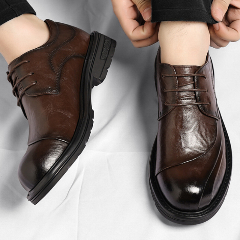 Men'S Grooming Oxford - Braune, glänzende, echte Lederschuhe mit Schnürung,